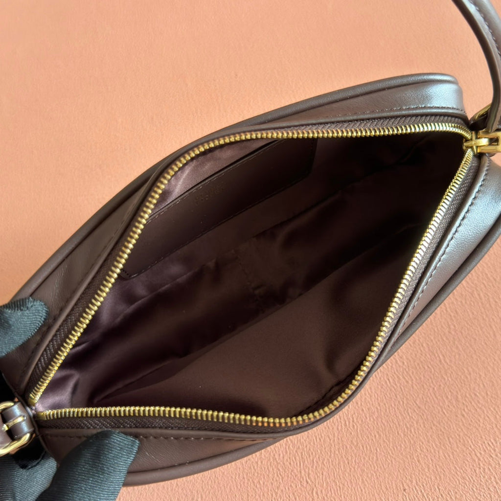 Miu Miu 26S Pouch Bag 20 in Dark Brown Calfskin Gold Hardware