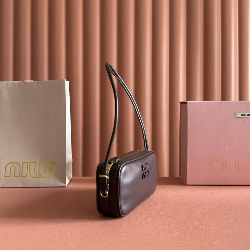 Miu Miu 26S Pouch Bag 20 in Dark Brown Calfskin Gold Hardware