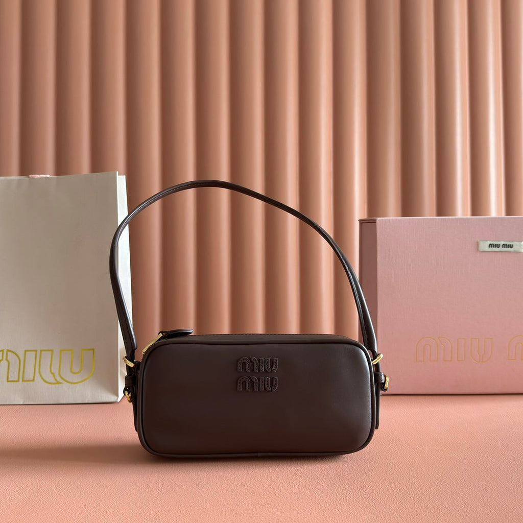 Miu Miu 26S Pouch Bag 20 in Dark Brown Calfskin Gold Hardware