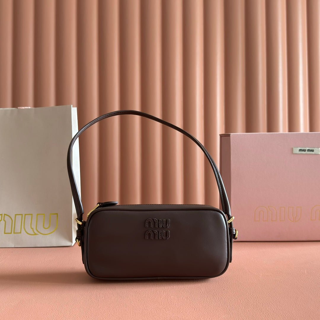Miu Miu 26S Pouch Bag 20 in Dark Brown Calfskin Gold Hardware