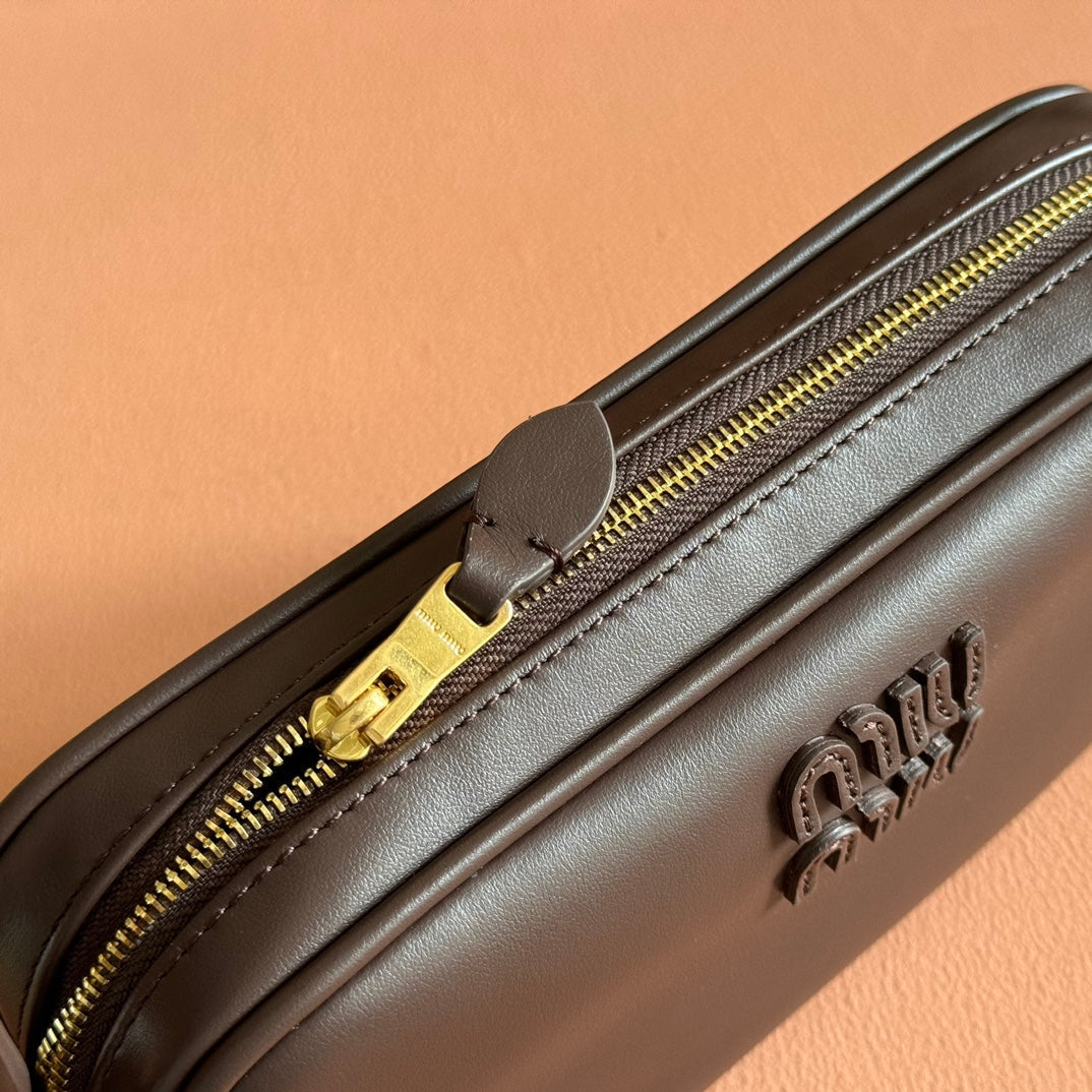 Miu Miu 26S Pouch Bag 20 in Dark Brown Calfskin Gold Hardware