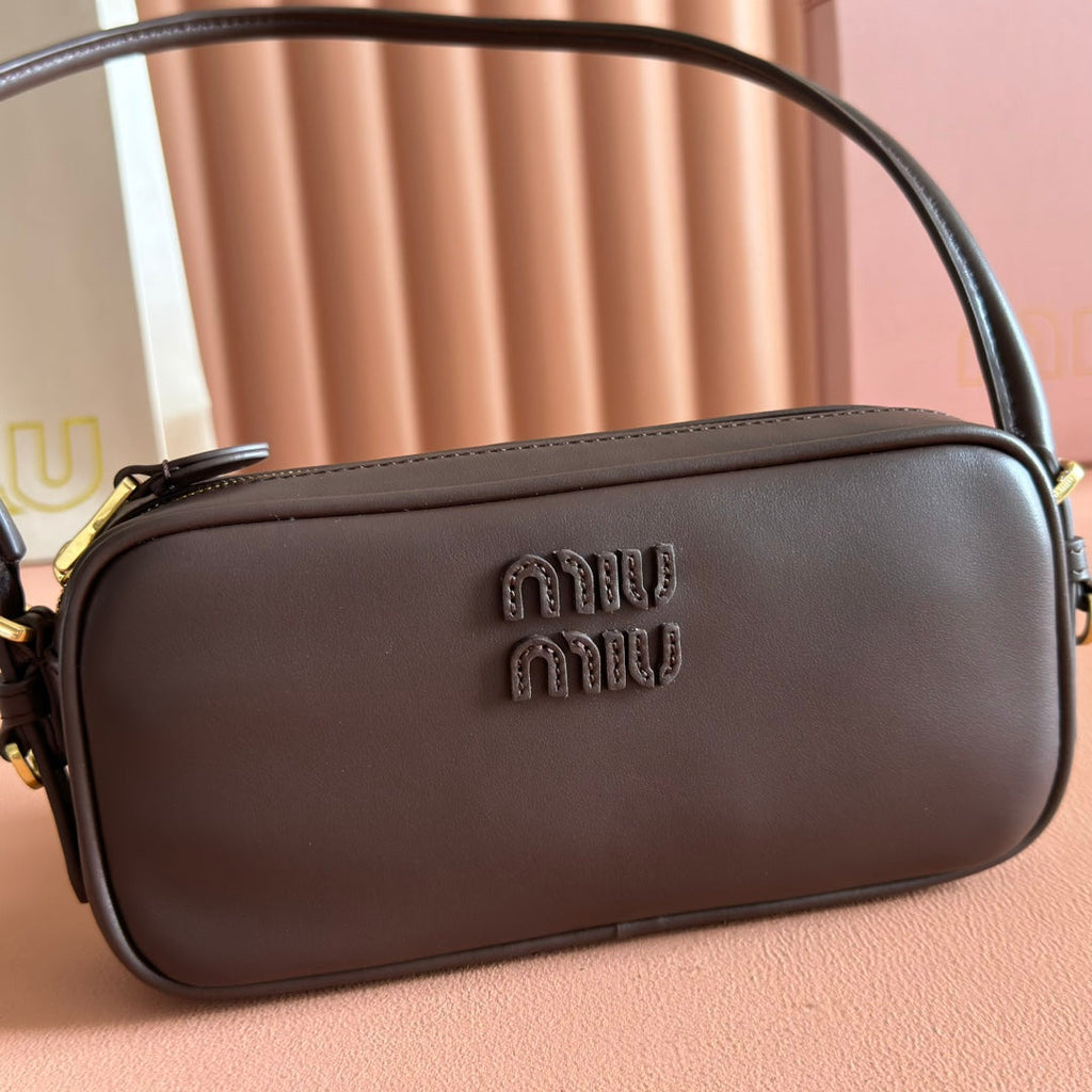 Miu Miu 26S Pouch Bag 20 in Dark Brown Calfskin Gold Hardware