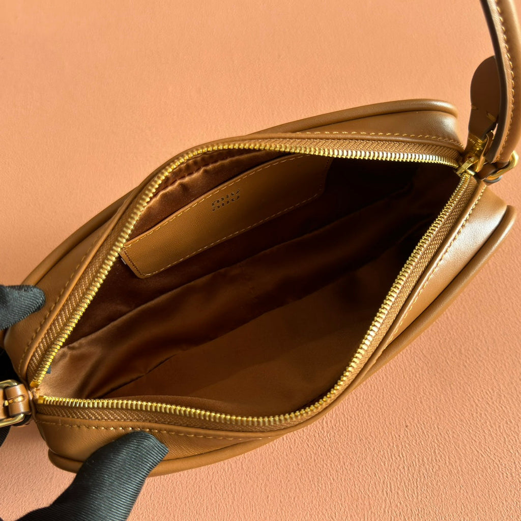 Miu Miu 26S Pouch Bag 20 in Tan Brown Calfskin Gold Hardware