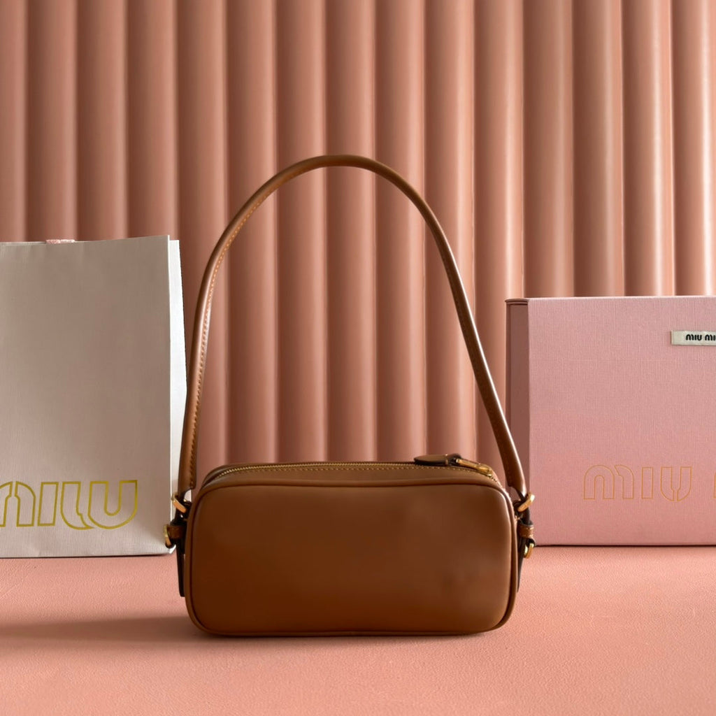 Miu Miu 26S Pouch Bag 20 in Tan Brown Calfskin Gold Hardware