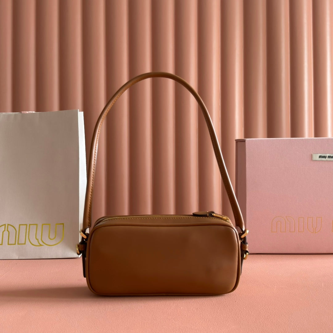 Miu Miu 26S Pouch Bag 20 in Tan Brown Calfskin Gold Hardware
