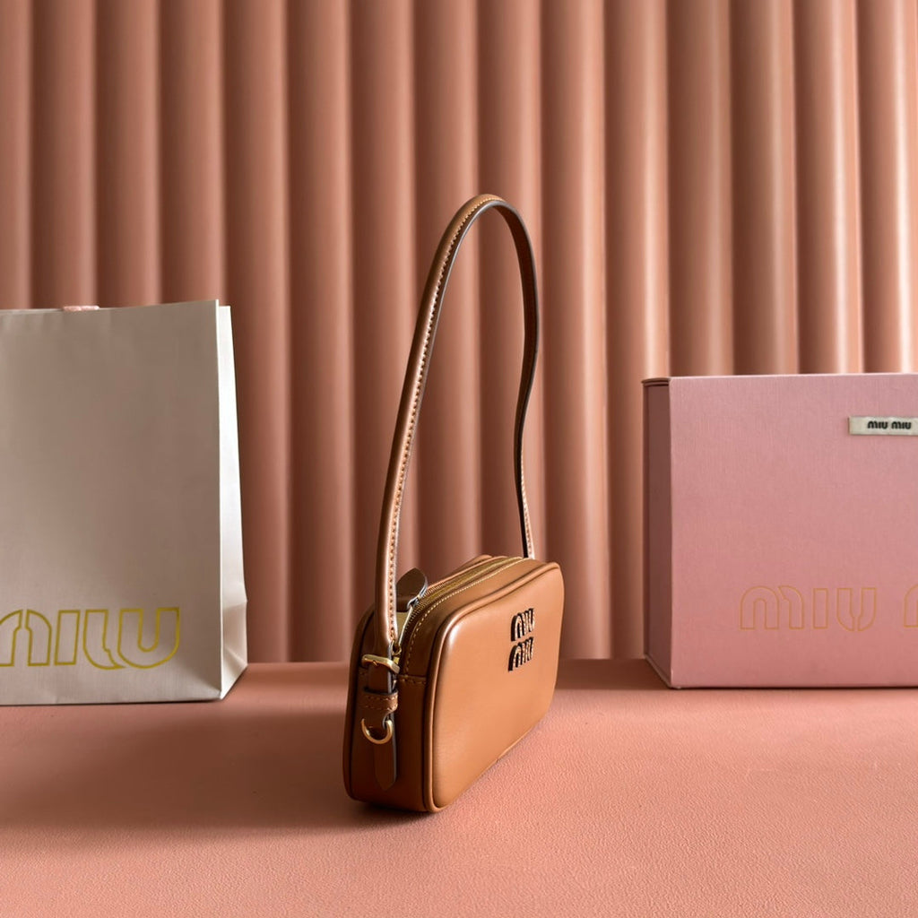 Miu Miu 26S Pouch Bag 20 in Tan Brown Calfskin Gold Hardware
