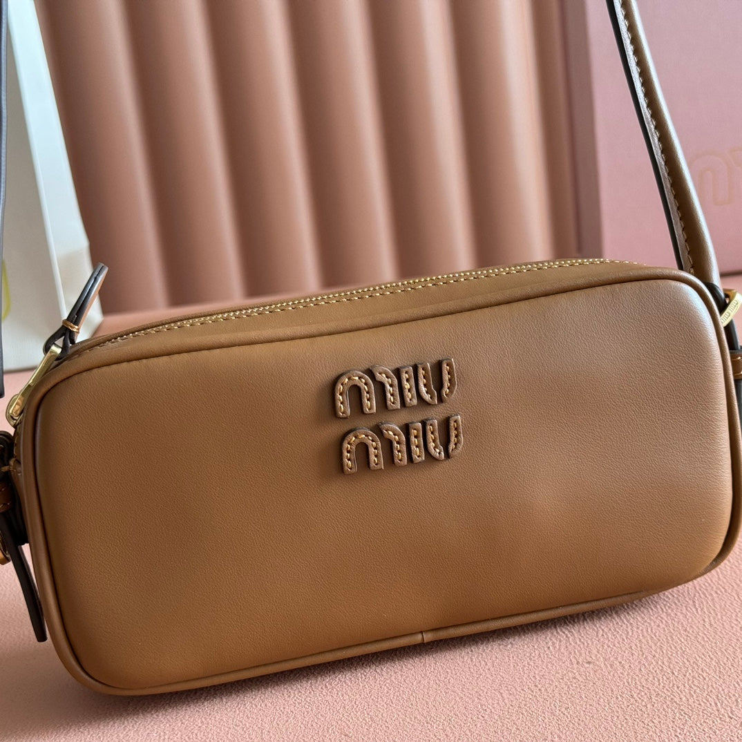 Miu Miu 26S Pouch Bag 20 in Tan Brown Calfskin Gold Hardware
