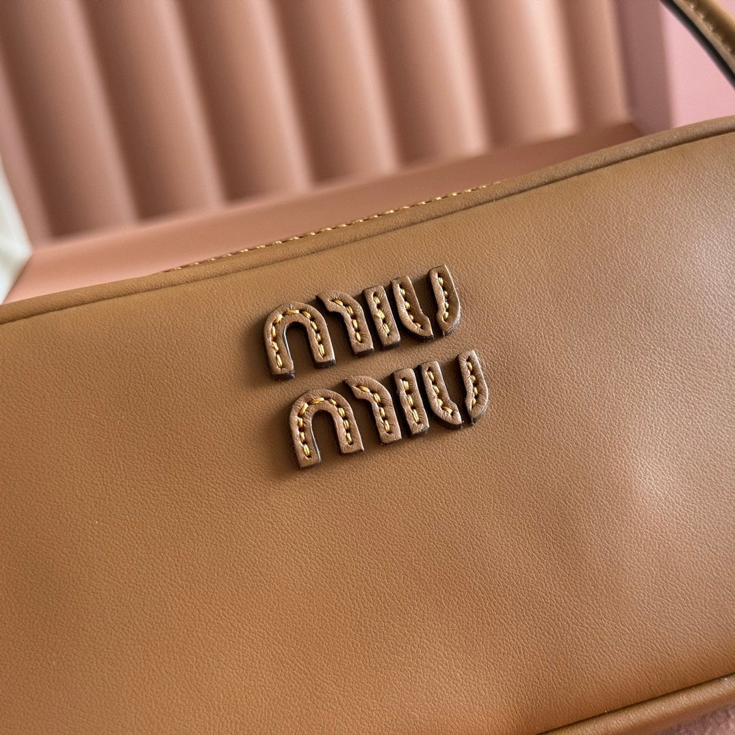 Miu Miu 26S Pouch Bag 20 in Tan Brown Calfskin Gold Hardware
