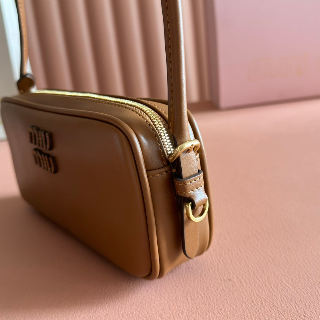 Miu Miu 26S Pouch Bag 20 in Tan Brown Calfskin Gold Hardware