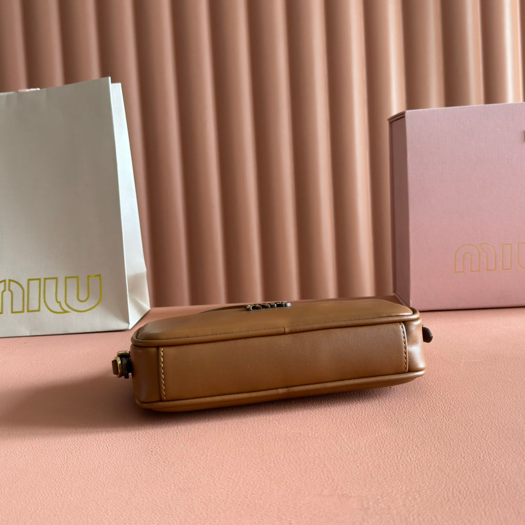 Miu Miu 26S Pouch Bag 20 in Tan Brown Calfskin Gold Hardware