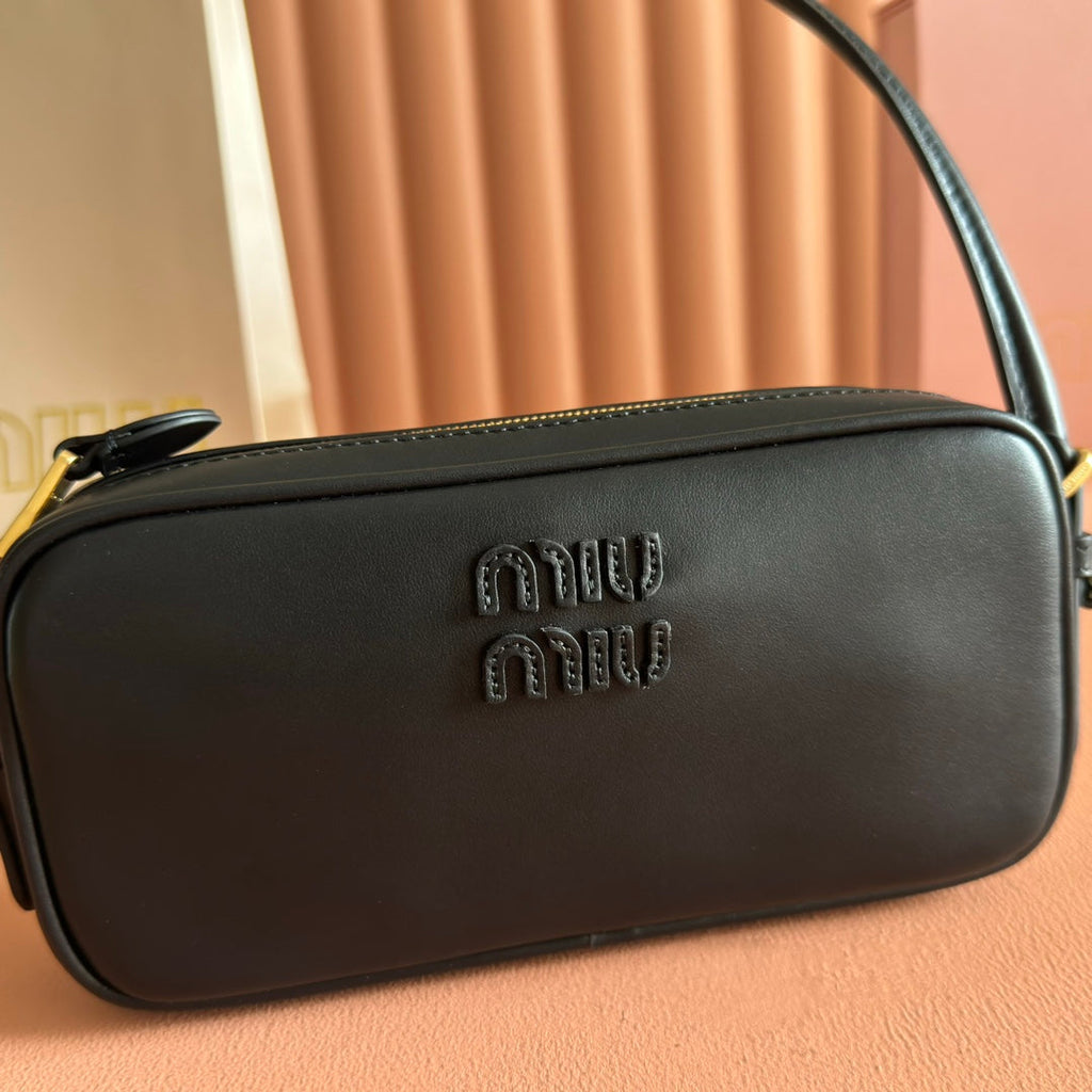Miu Miu 26S Pouch Bag 20 in Black Calfskin Gold Hardware