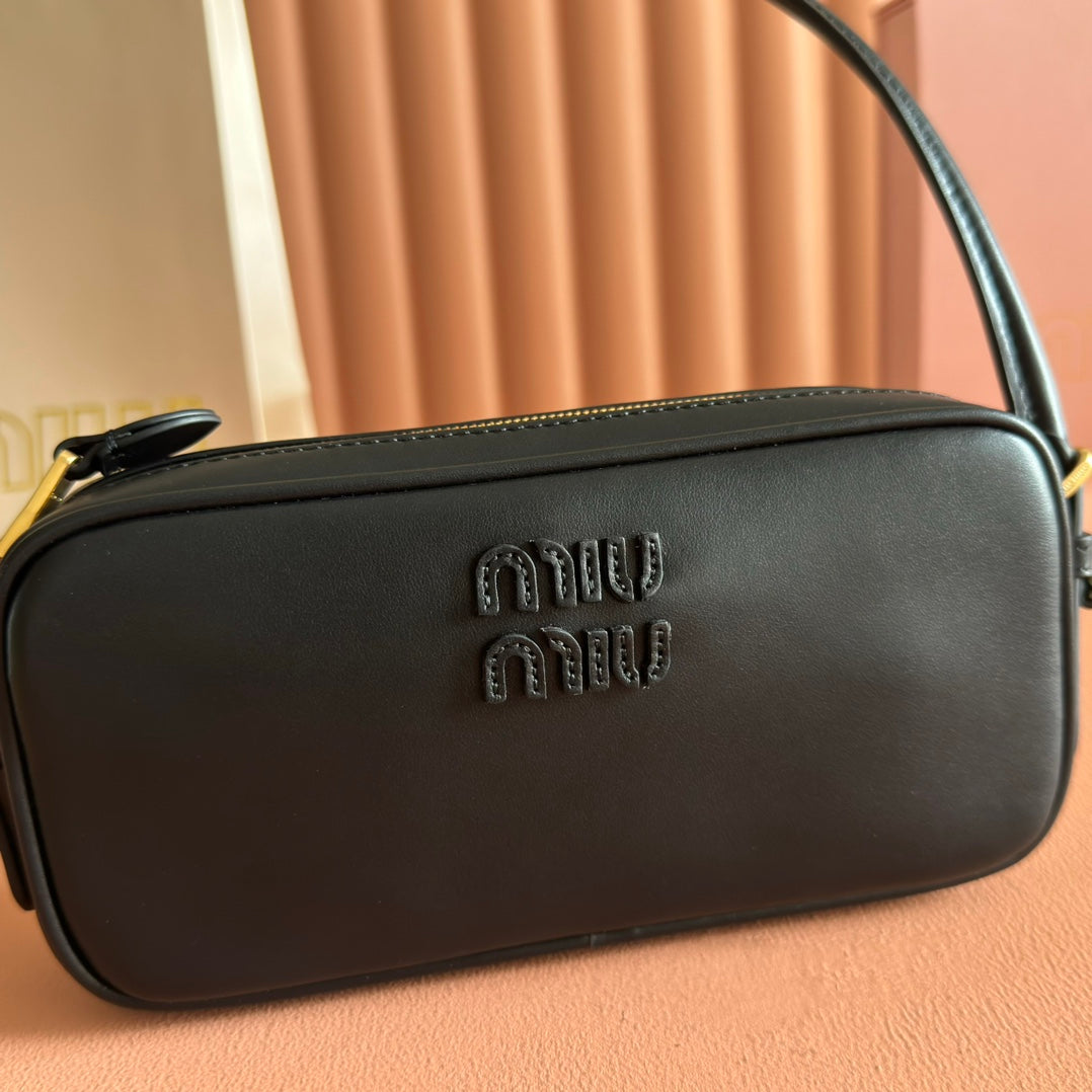 Miu Miu 26S Pouch Bag 20 in Black Calfskin Gold Hardware