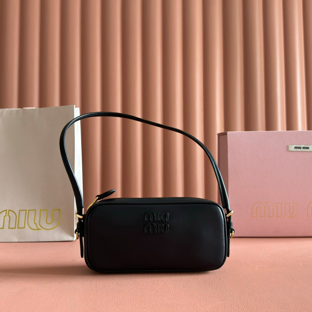 Miu Miu 26S Pouch Bag 20 in Black Calfskin Gold Hardware