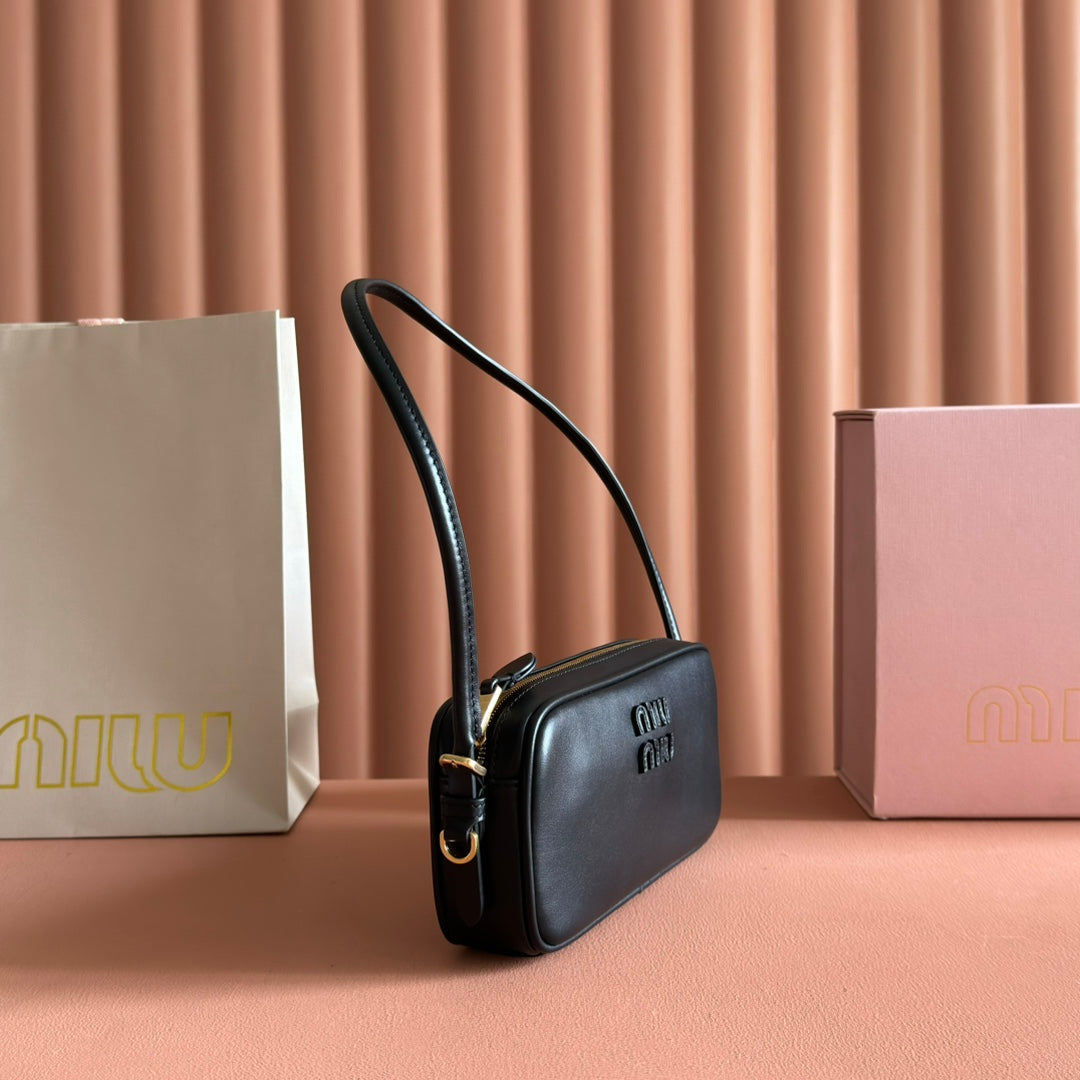 Miu Miu 26S Pouch Bag 20 in Black Calfskin Gold Hardware
