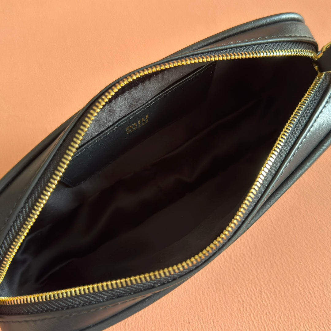Miu Miu 26S Pouch Bag 20 in Black Calfskin Gold Hardware
