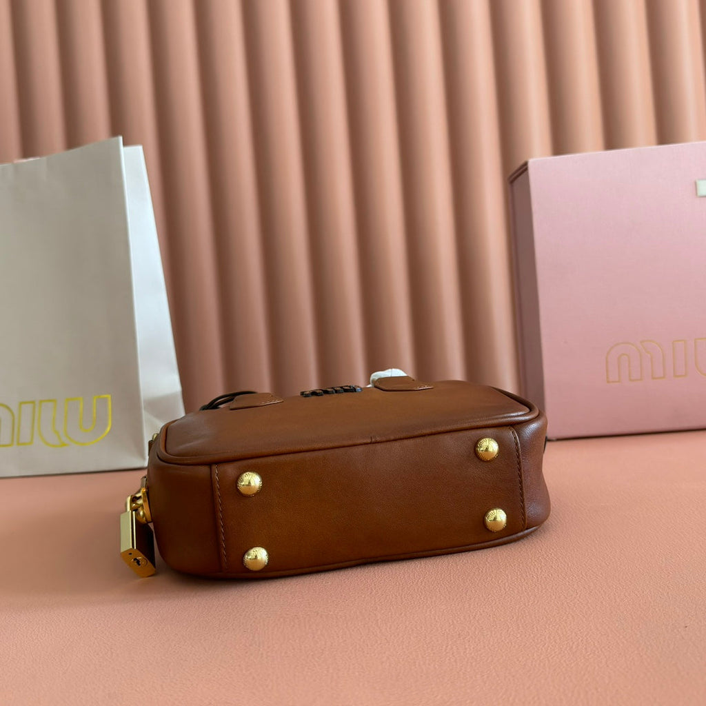 Miu Miu 26S Arcadie Bag 19 in Tan Brown Calfskin Gold Hardware