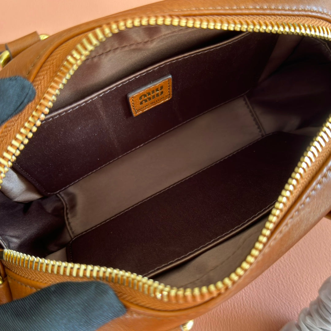 Miu Miu 26S Arcadie Bag 19 in Tan Brown Calfskin Gold Hardware