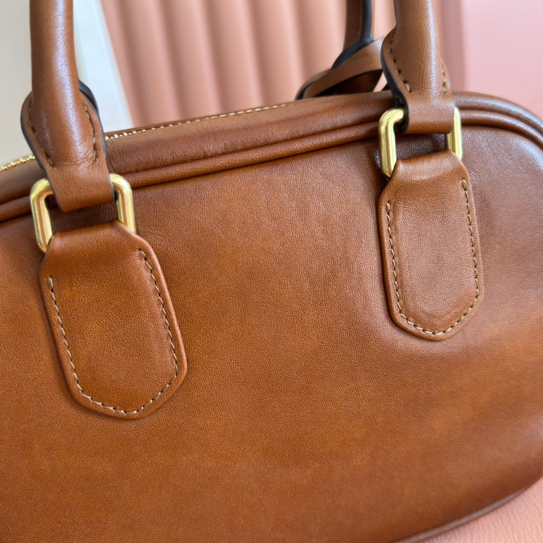 Miu Miu 26S Arcadie Bag 19 in Tan Brown Calfskin Gold Hardware