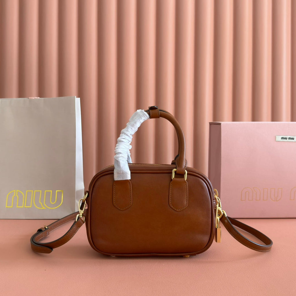 Miu Miu 26S Arcadie Bag 19 in Tan Brown Calfskin Gold Hardware