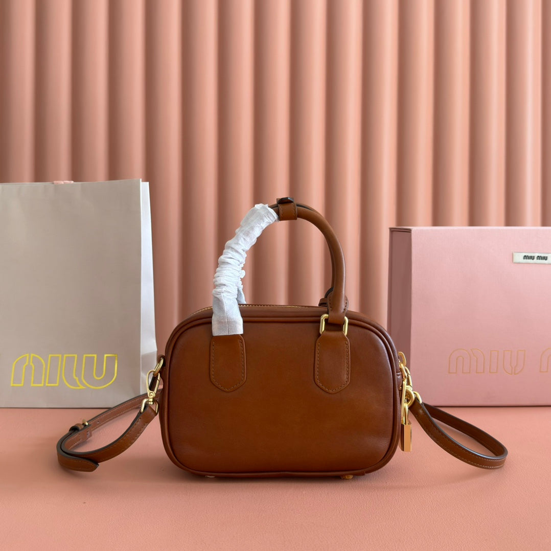 Miu Miu 26S Arcadie Bag 19 in Tan Brown Calfskin Gold Hardware