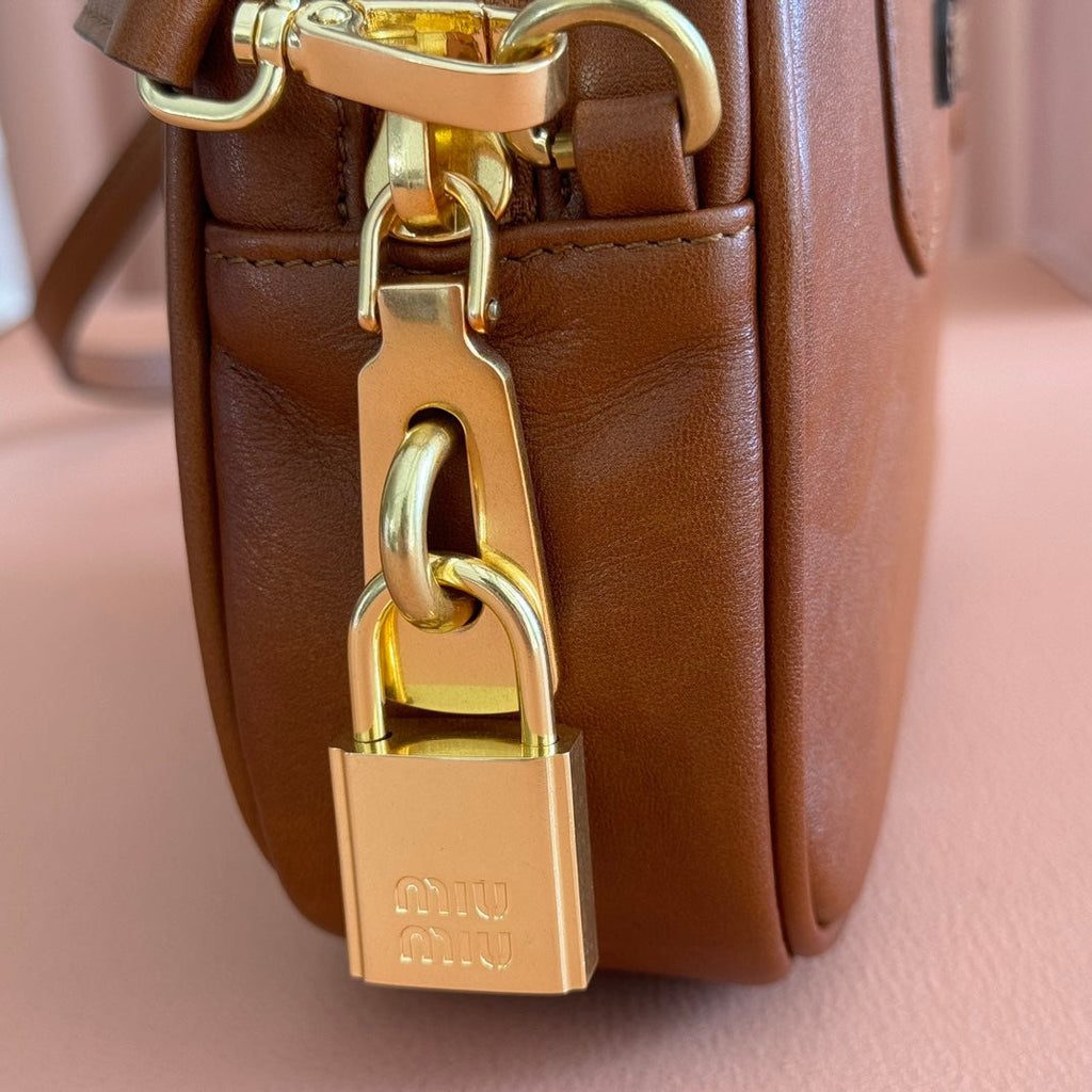 Miu Miu 26S Arcadie Bag 19 in Tan Brown Calfskin Gold Hardware