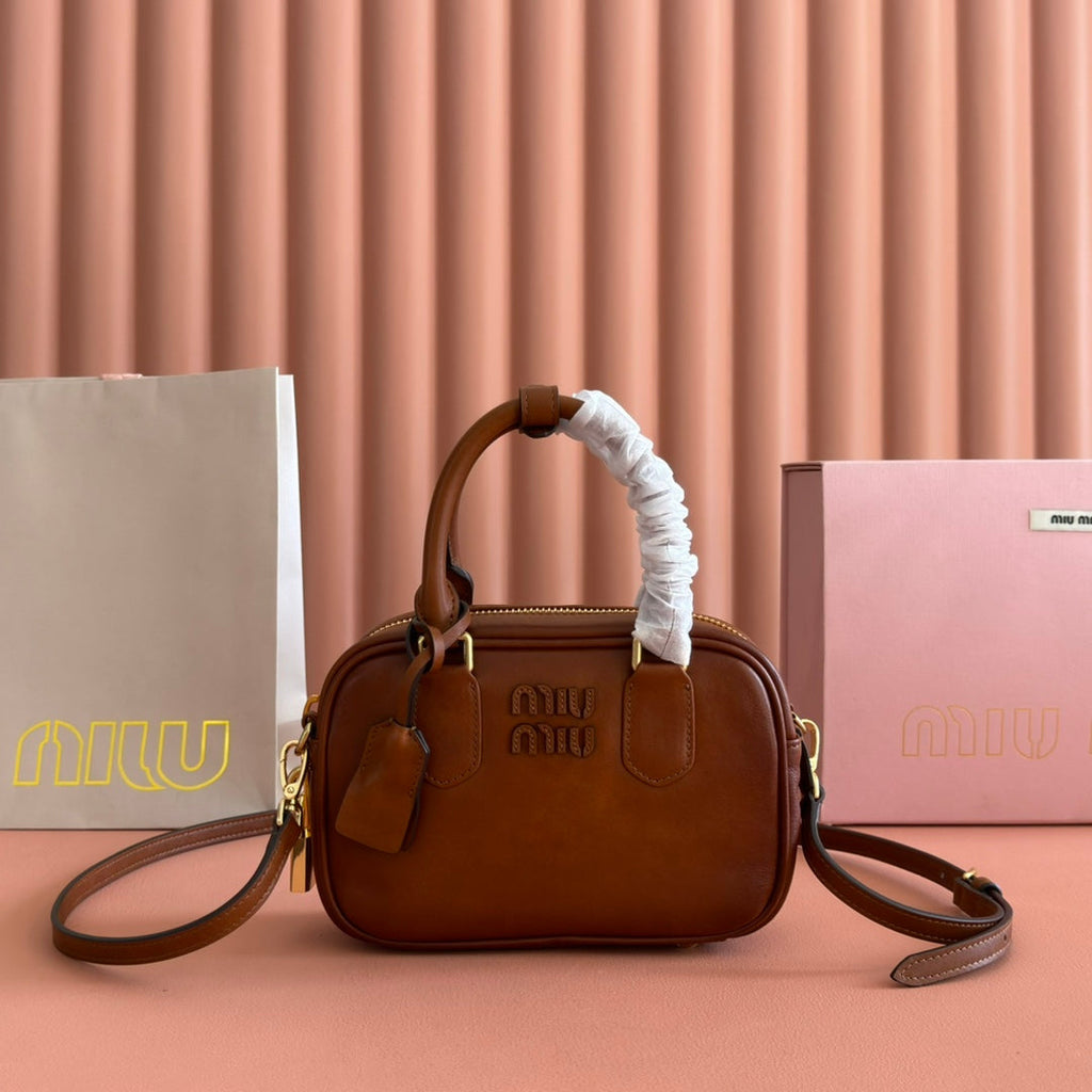 Miu Miu 26S Arcadie Bag 19 in Tan Brown Calfskin Gold Hardware