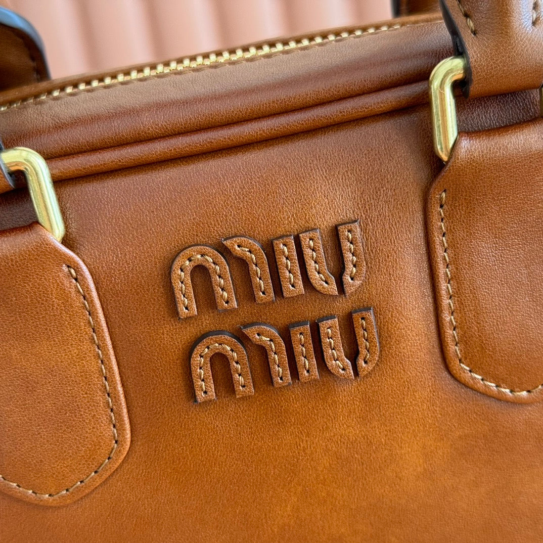 Miu Miu 26S Arcadie Bag 19 in Tan Brown Calfskin Gold Hardware