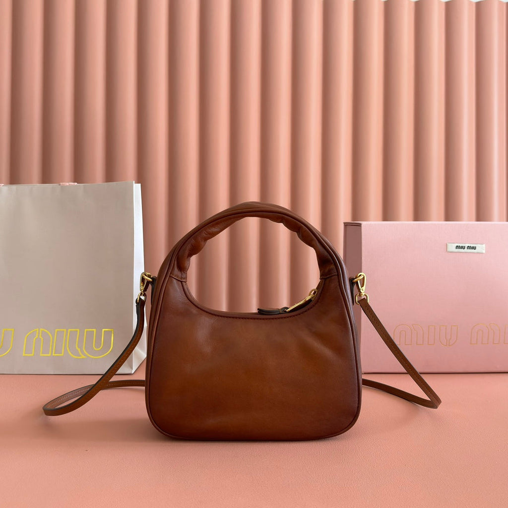 Miu Miu 26S Wander Bag 20 in Brown Calfskin Gold Hardware