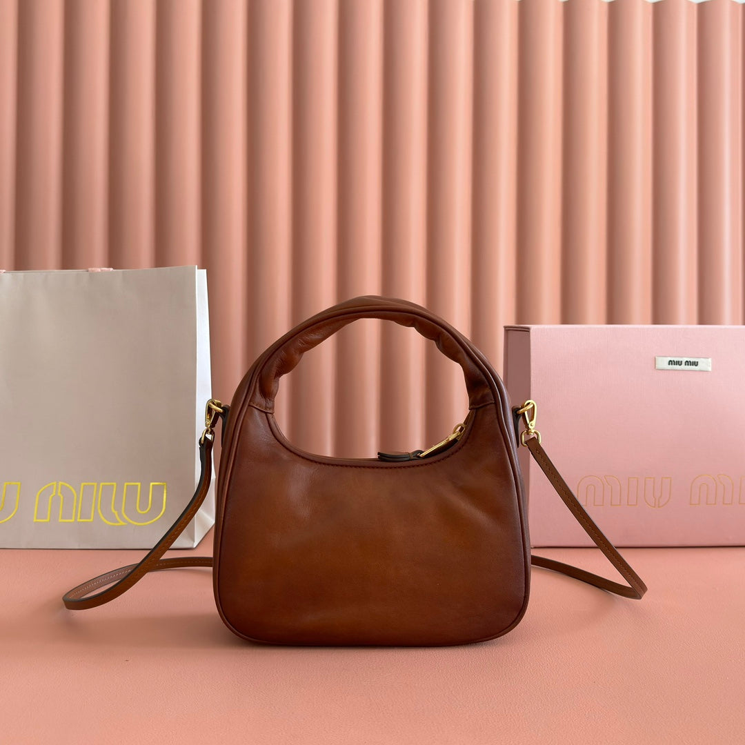 Miu Miu 26S Wander Bag 20 in Brown Calfskin Gold Hardware