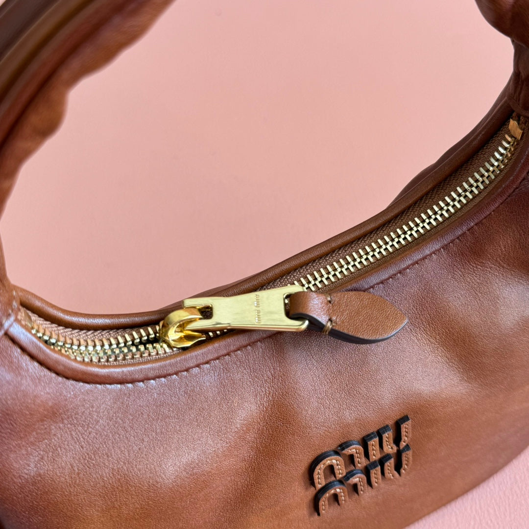 Miu Miu 26S Wander Bag 20 in Brown Calfskin Gold Hardware