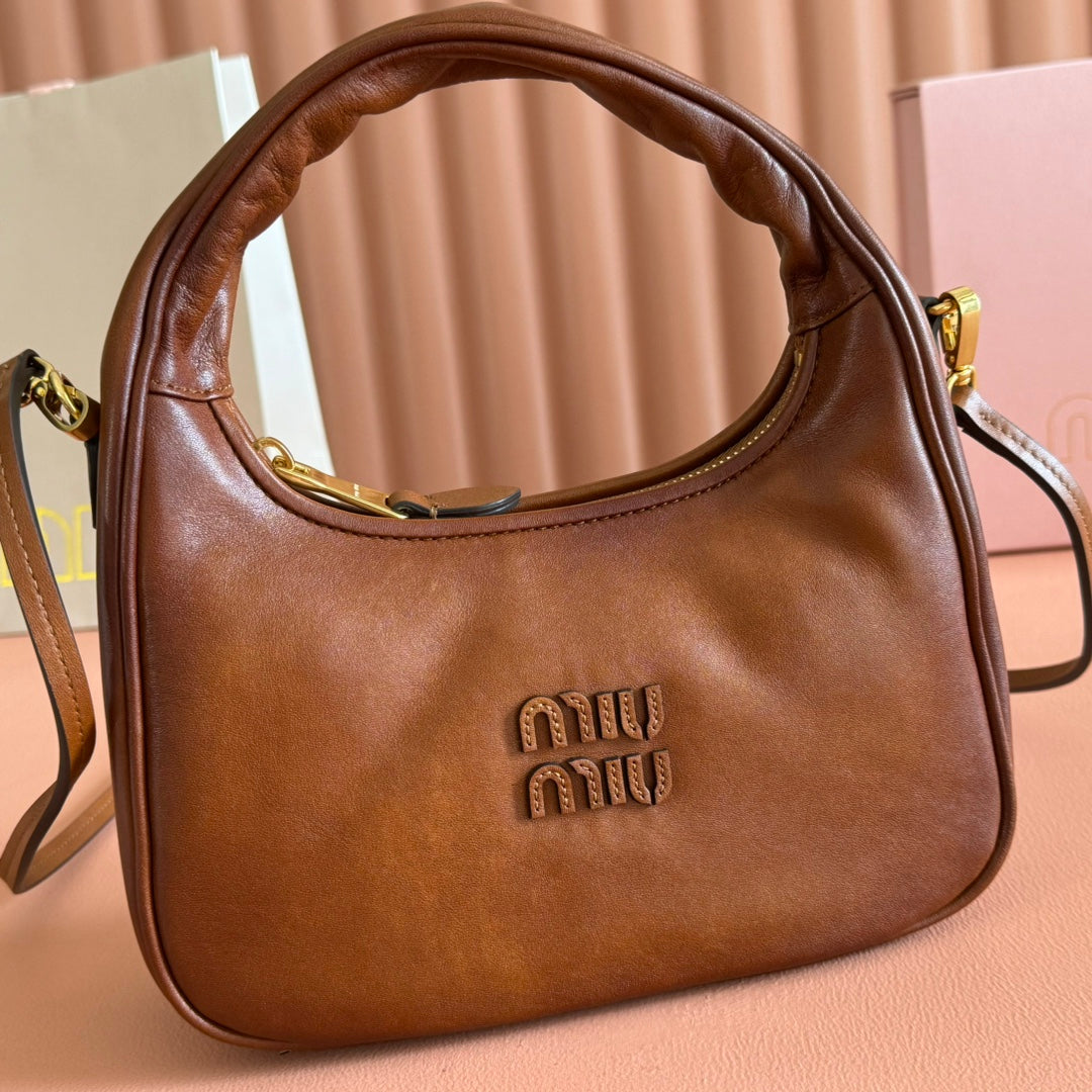 Miu Miu 26S Wander Bag 20 in Brown Calfskin Gold Hardware