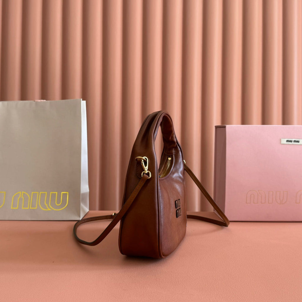 Miu Miu 26S Wander Bag 20 in Brown Calfskin Gold Hardware