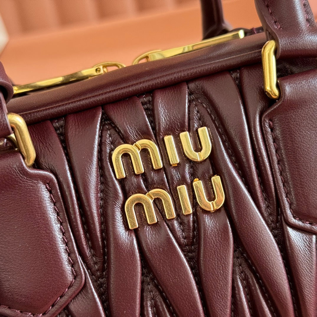 Miu Miu 26S Arcadie Matelasse Bag 22 in Dark Brown Calfskin Gold Hardware