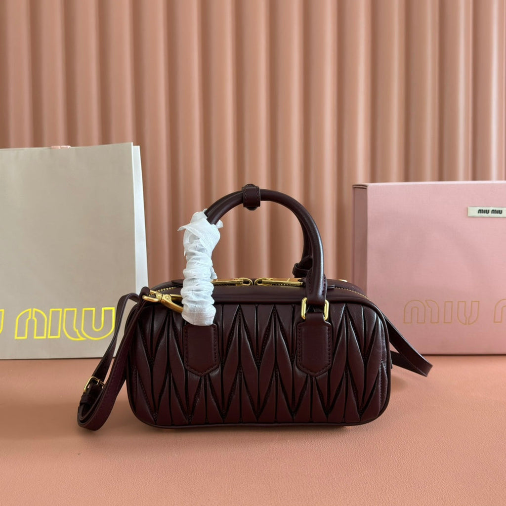 Miu Miu 26S Arcadie Matelasse Bag 22 in Dark Brown Calfskin Gold Hardware