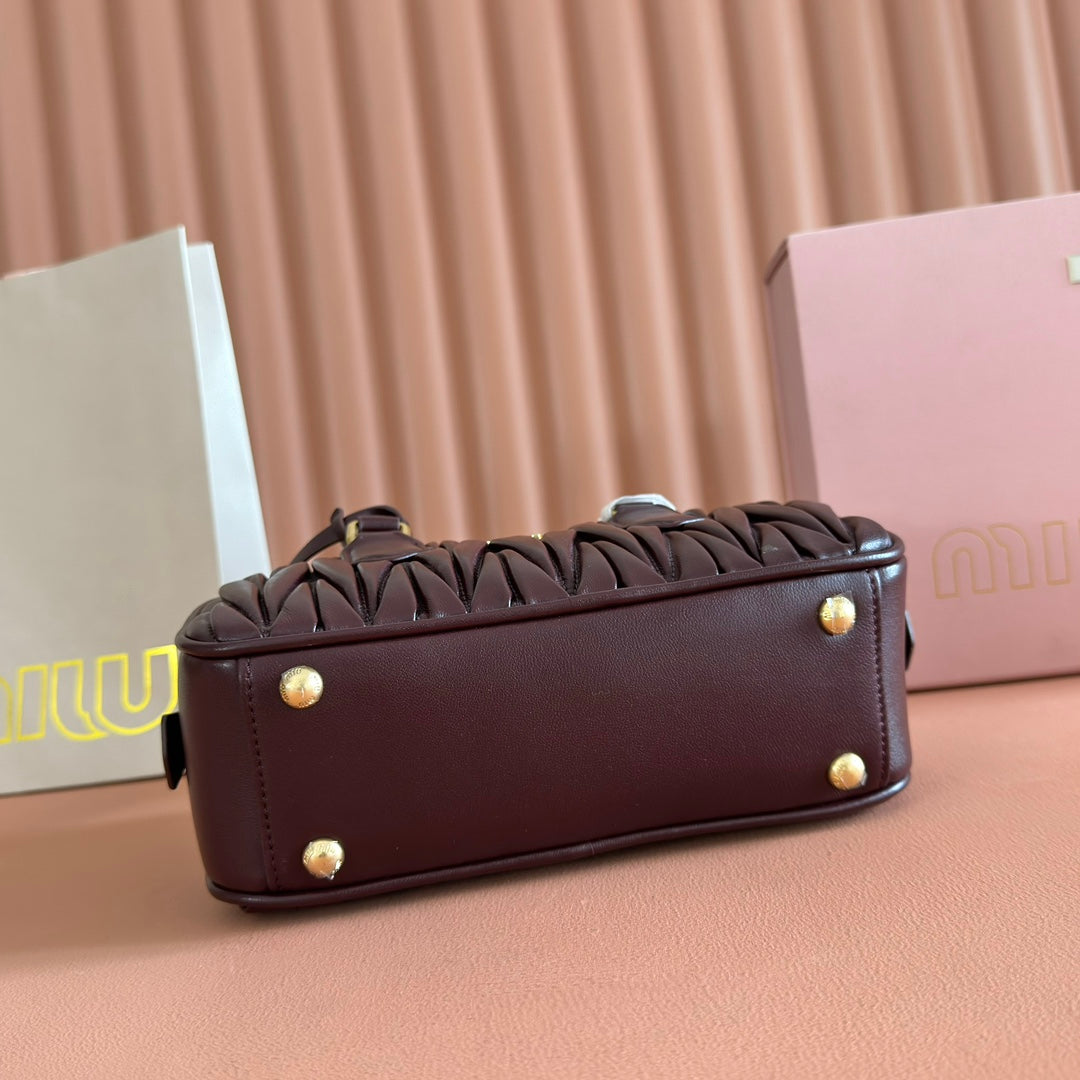 Miu Miu 26S Arcadie Matelasse Bag 22 in Dark Brown Calfskin Gold Hardware