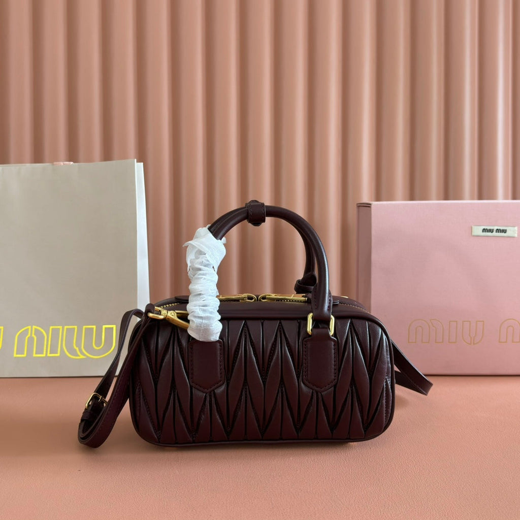 Miu Miu 26S Arcadie Matelasse Bag 22 in Dark Brown Calfskin Gold Hardware