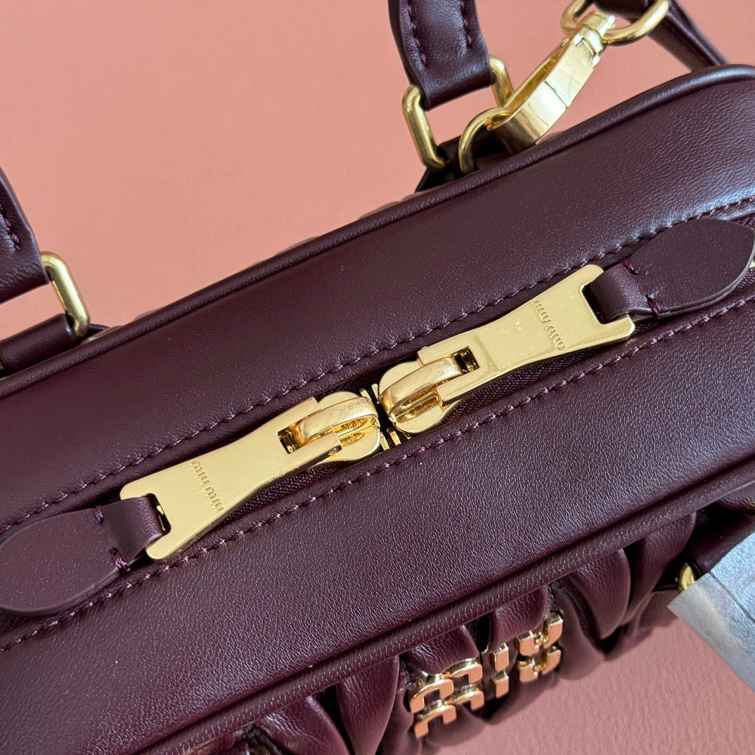 Miu Miu 26S Arcadie Matelasse Bag 22 in Dark Brown Calfskin Gold Hardware