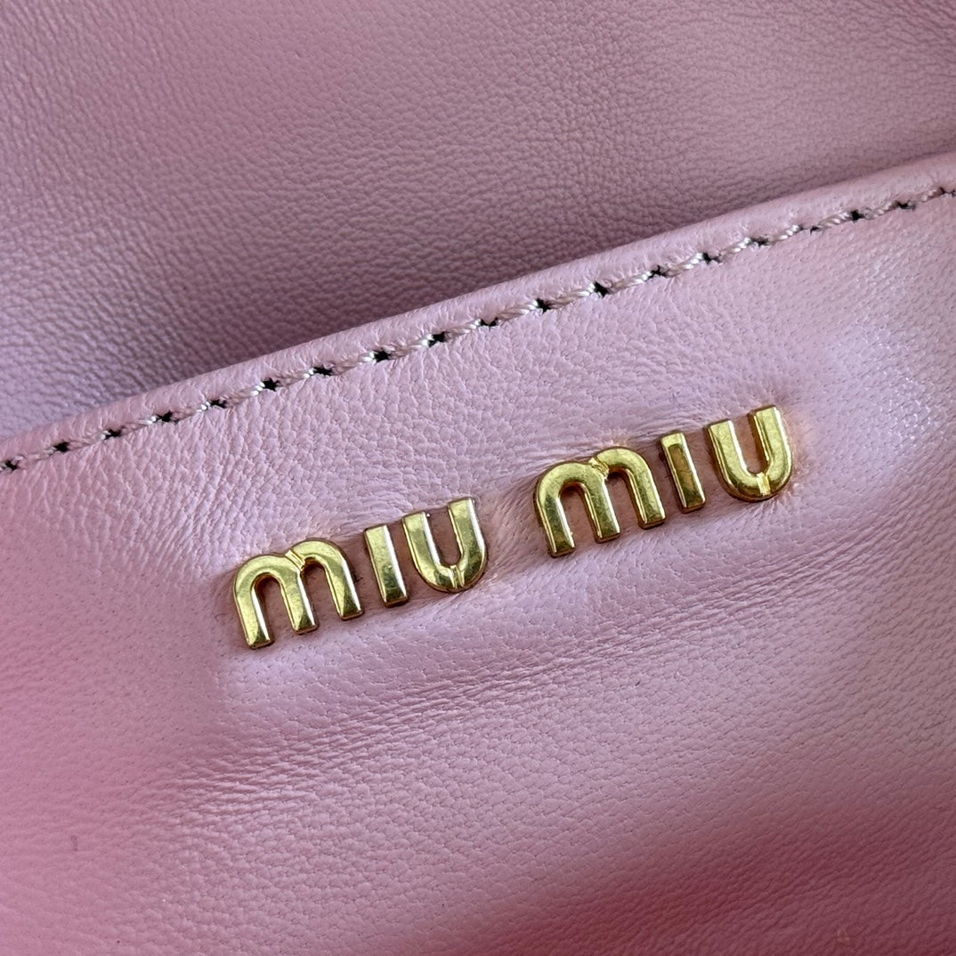 Miu Miu 26S Matelasse Mini Bag 18 in Pink Calfskin Gold Hardware