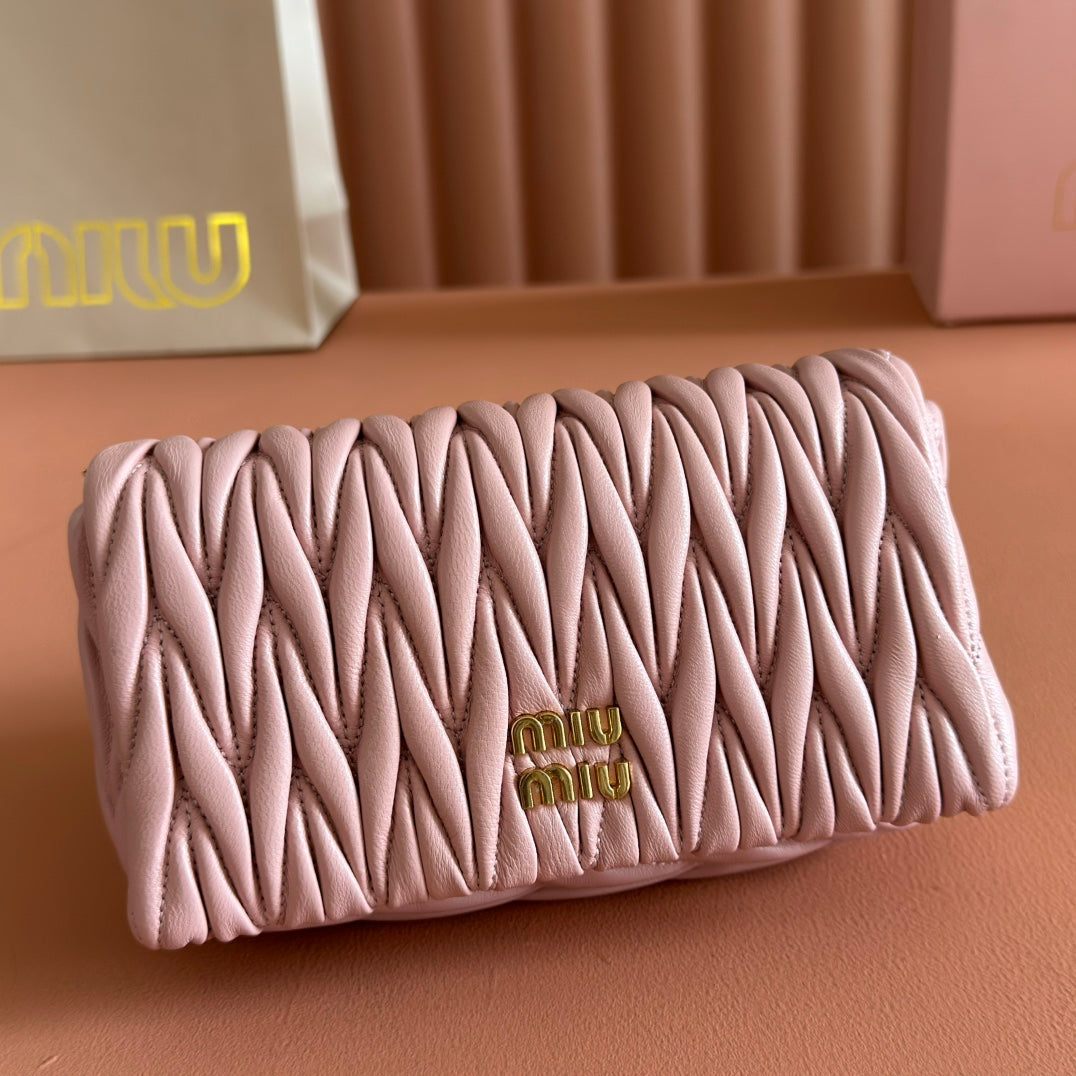 Miu Miu 26S Matelasse Mini Bag 18 in Pink Calfskin Gold Hardware
