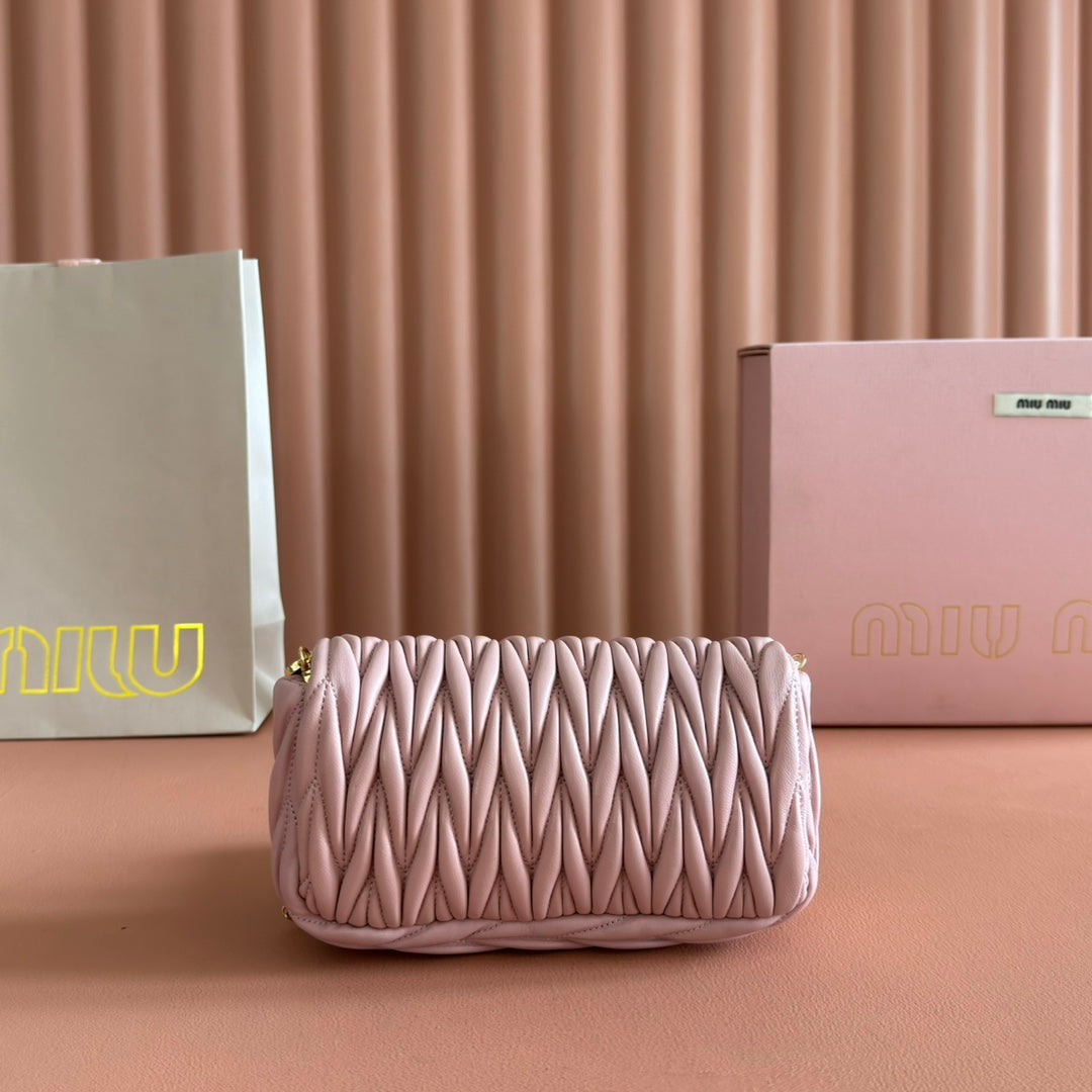 Miu Miu 26S Matelasse Mini Bag 18 in Pink Calfskin Gold Hardware