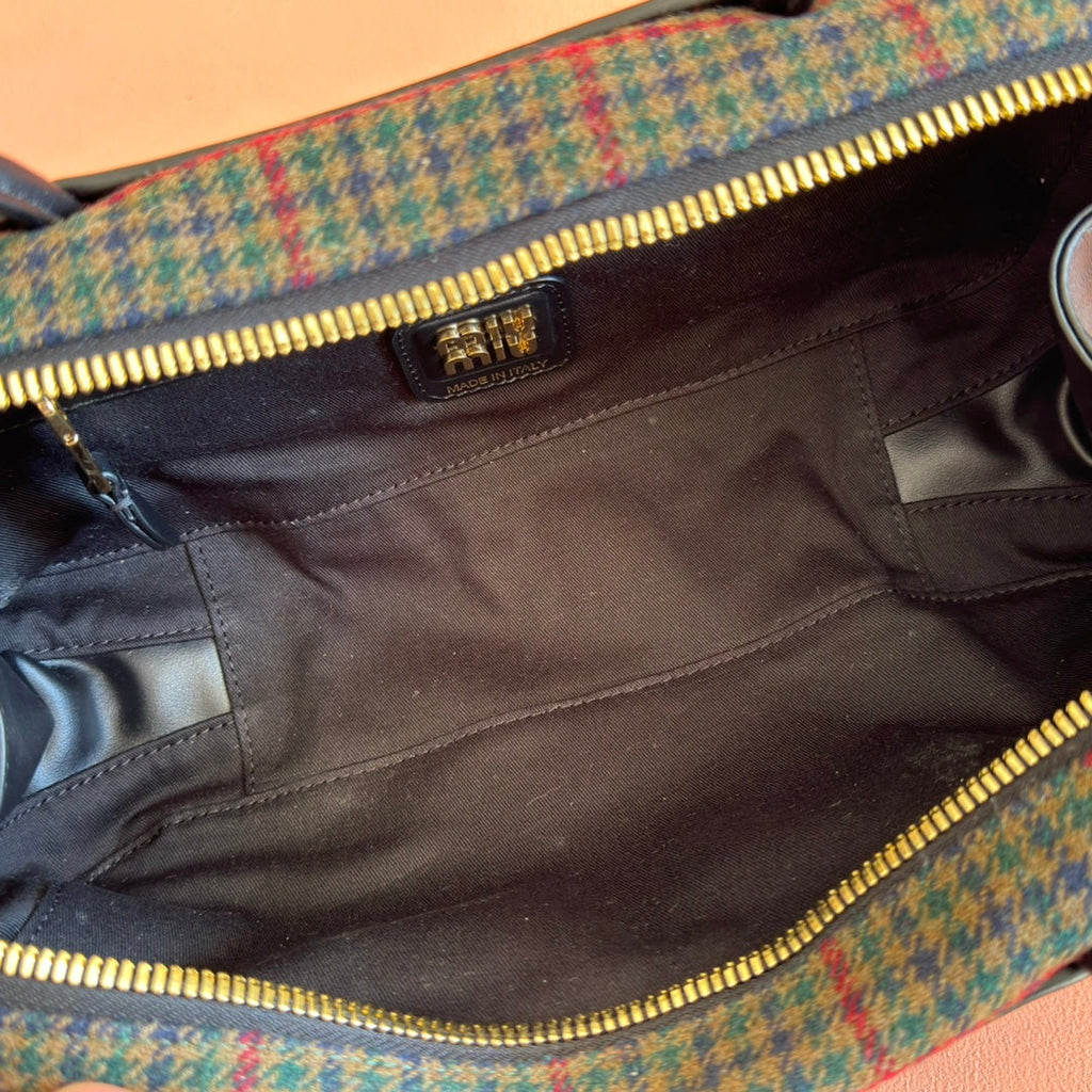 Miu Miu 26S Beau Canvas Bag 28 in Multicolor Wool and Black Calfskin