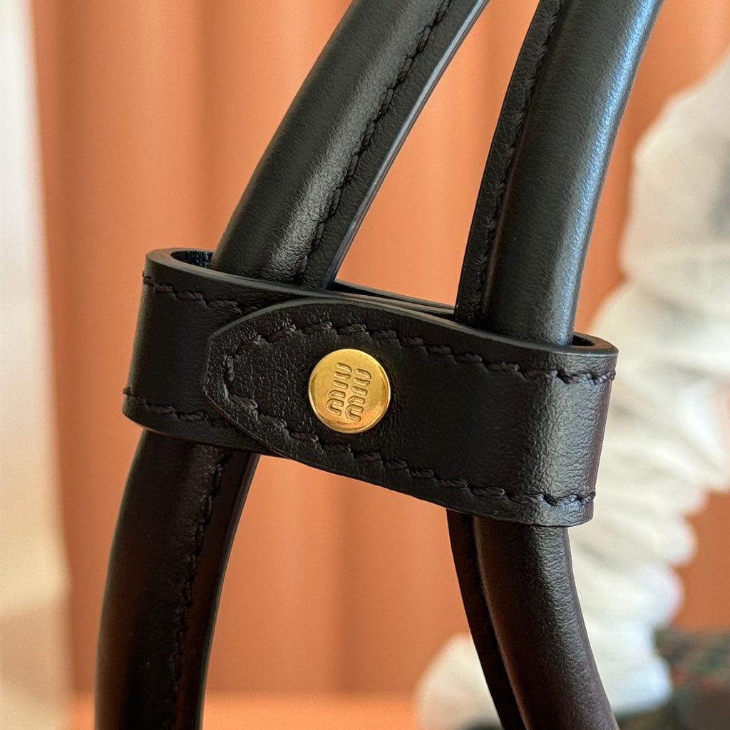 Miu Miu 26S Beau Canvas Bag 28 in Multicolor Wool and Black Calfskin