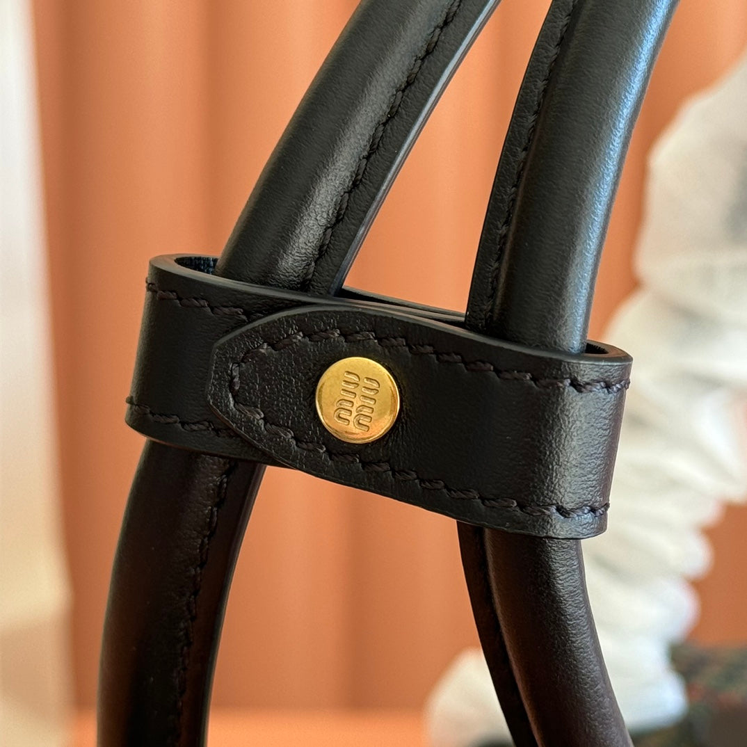 Miu Miu 26S Beau Canvas Bag 28 in Multicolor Wool and Black Calfskin