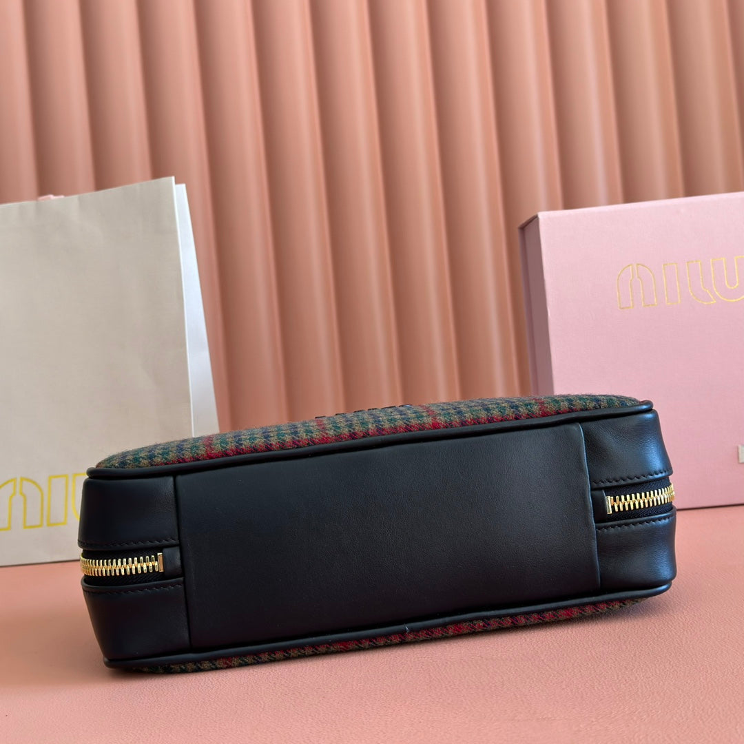 Miu Miu 26S Beau Canvas Bag 28 in Multicolor Wool and Black Calfskin