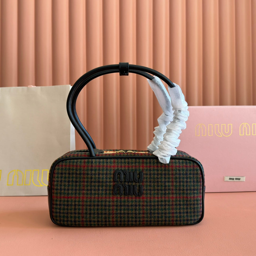 Miu Miu 26S Beau Canvas Bag 28 in Multicolor Wool and Black Calfskin