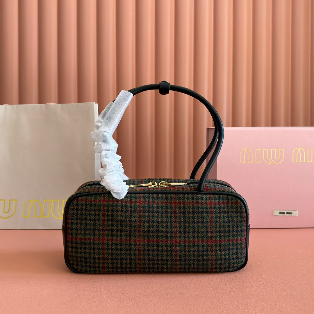Miu Miu 26S Beau Canvas Bag 28 in Multicolor Wool and Black Calfskin