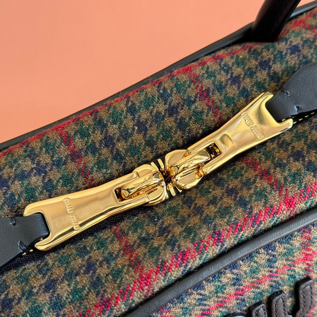 Miu Miu 26S Beau Canvas Bag 28 in Multicolor Wool and Black Calfskin