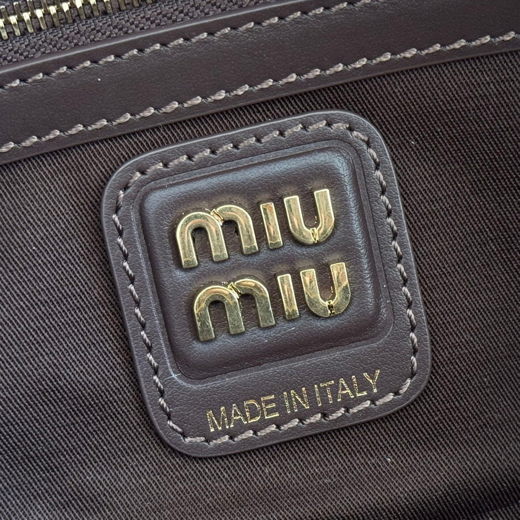 Miu Miu 26S Beau Canvas Bag 28 in Multicolor Wool and Brown Calfskin
