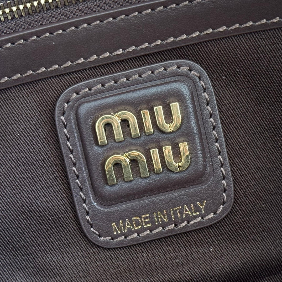 Miu Miu 26S Beau Canvas Bag 28 in Multicolor Wool and Brown Calfskin