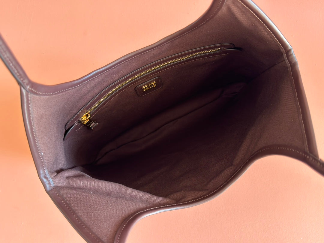 Miu Miu 26S Ivy 40 Tote in Chocolate Brown Canvas and Dark Brown Calfskin